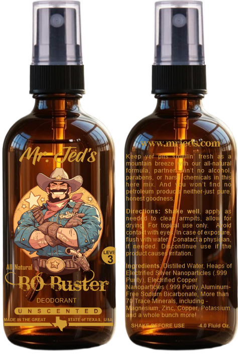 Bottle of Mr. Jed's BO Buster all-natural deodorant